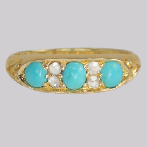antique 18ct gold turquoise rose cut diamond ring hgs 1862 victorian ring - CATEGORY: ANTIQUE JEWELLERY - DATED VICTORIAN