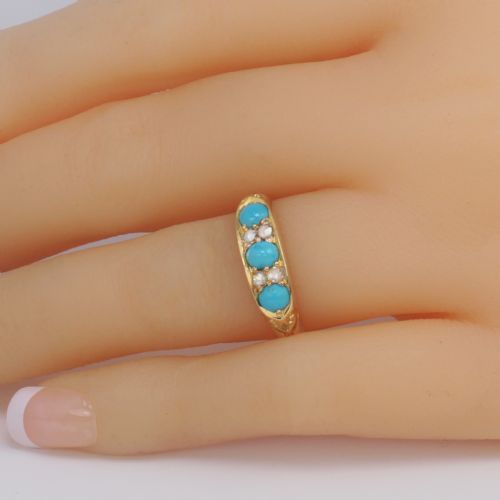ANTIQUE 18CT GOLD TURQUOISE ROSE CUT DIAMOND RING HGS 1862 VICTORIAN RING - ADDITIONAL PHOTO 1