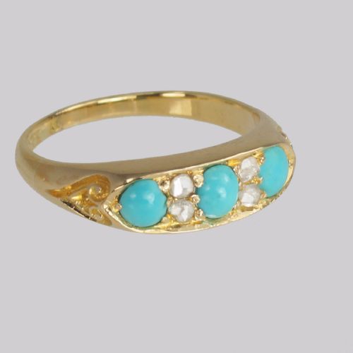 ANTIQUE 18CT GOLD TURQUOISE ROSE CUT DIAMOND RING HGS 1862 VICTORIAN RING - ADDITIONAL PHOTO 2