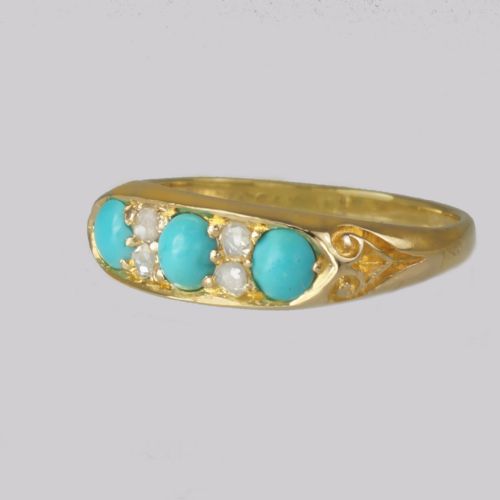 ANTIQUE 18CT GOLD TURQUOISE ROSE CUT DIAMOND RING HGS 1862 VICTORIAN RING - ADDITIONAL PHOTO 3