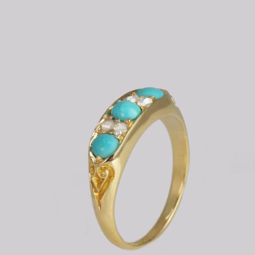 ANTIQUE 18CT GOLD TURQUOISE ROSE CUT DIAMOND RING HGS 1862 VICTORIAN RING - ADDITIONAL PHOTO 4