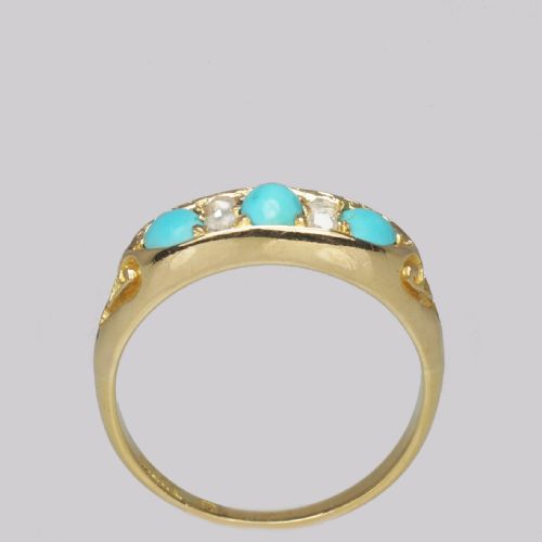 ANTIQUE 18CT GOLD TURQUOISE ROSE CUT DIAMOND RING HGS 1862 VICTORIAN RING - ADDITIONAL PHOTO 5