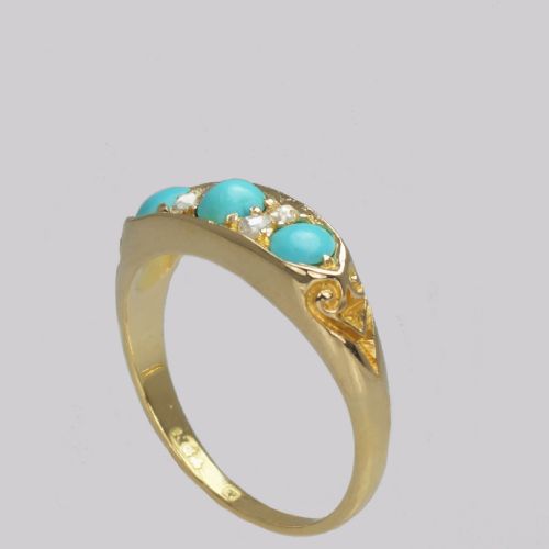 ANTIQUE 18CT GOLD TURQUOISE ROSE CUT DIAMOND RING HGS 1862 VICTORIAN RING - ADDITIONAL PHOTO 6
