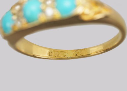 ANTIQUE 18CT GOLD TURQUOISE ROSE CUT DIAMOND RING HGS 1862 VICTORIAN RING - ADDITIONAL PHOTO 7