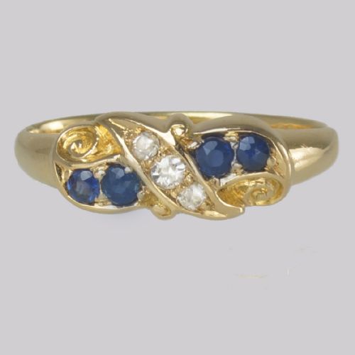 antique sapphire old cut diamond ring ornate 18ct gold ring birmingham 1912 - CATEGORY: ANTIQUE JEWELLERY - DATED 1910