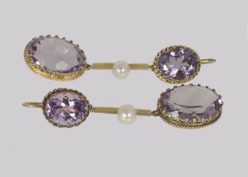 VICTORIAN AMETHYST PEARL DANGLE EARRINGS 18CT GOLD ANTIQUE 2 DROP EARRINGS - ADDITIONAL PHOTO 3