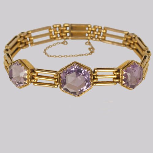 victorian amethyst gate link bracelet 9ct gold antique three bar bracelet circa 1900 - CATEGORY: ANTIQUE JEWELLERY - DATED VICTORIAN