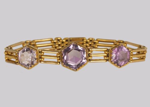 VICTORIAN AMETHYST GATE LINK BRACELET 9CT GOLD ANTIQUE THREE BAR BRACELET CIRCA 1900 - ADDITIONAL PHOTO 2