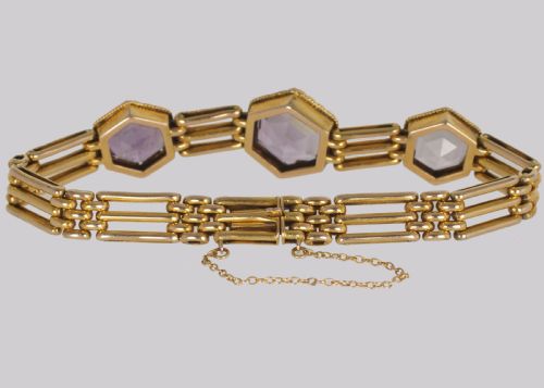 VICTORIAN AMETHYST GATE LINK BRACELET 9CT GOLD ANTIQUE THREE BAR BRACELET CIRCA 1900 - ADDITIONAL PHOTO 3
