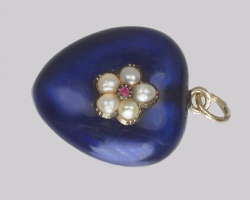 VICTORIAN RUBY PEARL HEART PENDANT 18CT GOLD BLUE ENAMEL PUFF HEART CIRCA 1890 - ADDITIONAL PHOTO 3