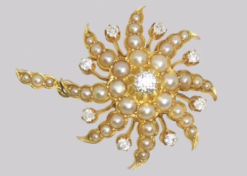 VICTORIAN DIAMOND PEARL STARBURST PENDANT ANTIQUE 18CT GOLD SWIRLING STAR 050CT - ADDITIONAL PHOTO 1