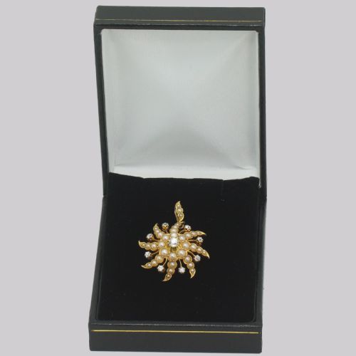 VICTORIAN DIAMOND PEARL STARBURST PENDANT ANTIQUE 18CT GOLD SWIRLING STAR 050CT - ADDITIONAL PHOTO 6