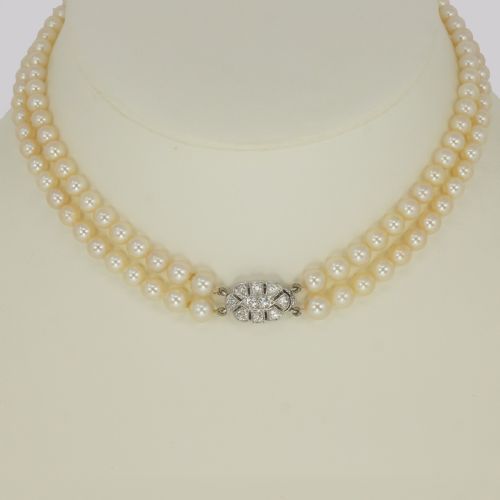 edwardian pearl necklace 100ct diamond clasp antique double row pearl choker - CATEGORY: ANTIQUE JEWELLERY - DATED EDWARDIAN