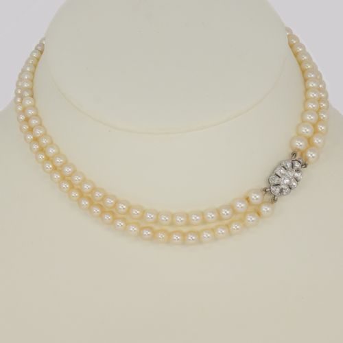 EDWARDIAN PEARL NECKLACE 100CT DIAMOND CLASP ANTIQUE DOUBLE ROW PEARL CHOKER - ADDITIONAL PHOTO 1