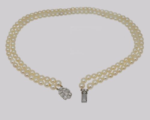 EDWARDIAN PEARL NECKLACE 100CT DIAMOND CLASP ANTIQUE DOUBLE ROW PEARL CHOKER - ADDITIONAL PHOTO 4