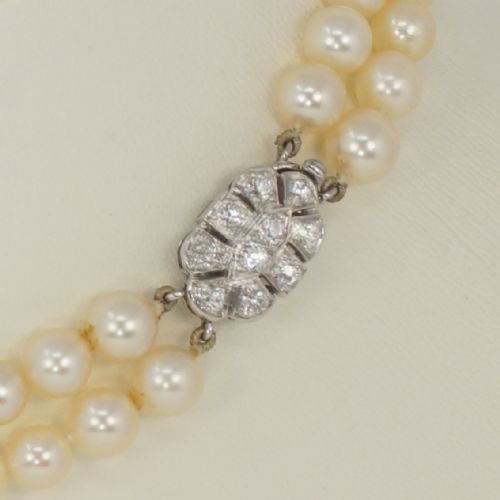 EDWARDIAN PEARL NECKLACE 100CT DIAMOND CLASP ANTIQUE DOUBLE ROW PEARL CHOKER - ADDITIONAL PHOTO 5