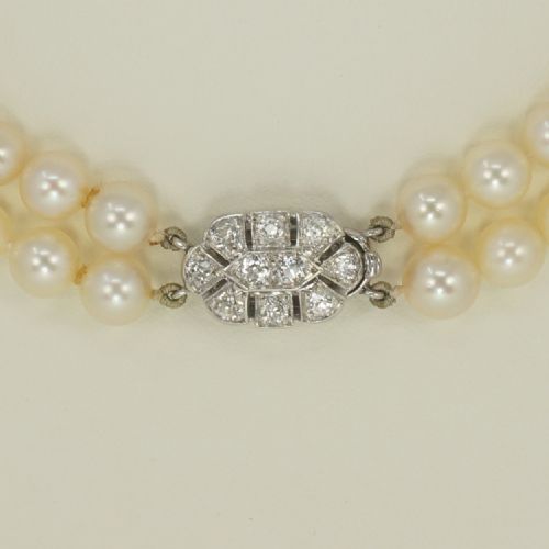 EDWARDIAN PEARL NECKLACE 100CT DIAMOND CLASP ANTIQUE DOUBLE ROW PEARL CHOKER - ADDITIONAL PHOTO 6