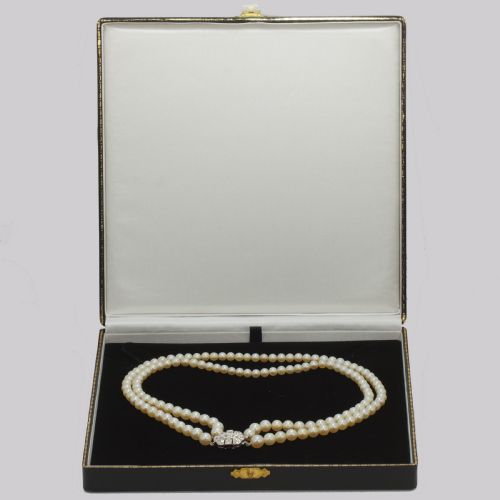 EDWARDIAN PEARL NECKLACE 100CT DIAMOND CLASP ANTIQUE DOUBLE ROW PEARL CHOKER - ADDITIONAL PHOTO 7