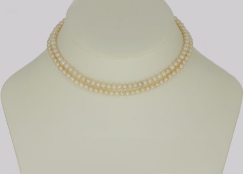 EDWARDIAN PEARL NECKLACE 100CT DIAMOND CLASP ANTIQUE DOUBLE ROW PEARL CHOKER - ADDITIONAL PHOTO 8