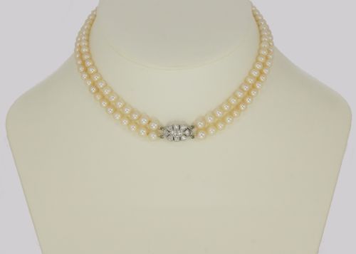 EDWARDIAN PEARL NECKLACE 100CT DIAMOND CLASP ANTIQUE DOUBLE ROW PEARL CHOKER - ADDITIONAL PHOTO 9
