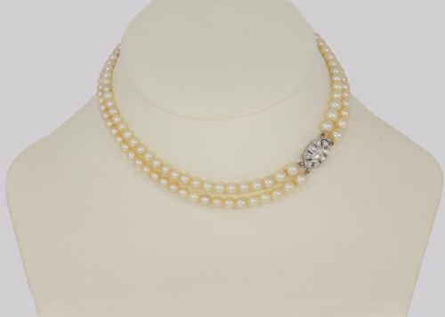 EDWARDIAN PEARL NECKLACE 100CT DIAMOND CLASP ANTIQUE DOUBLE ROW PEARL CHOKER - ADDITIONAL PHOTO 10