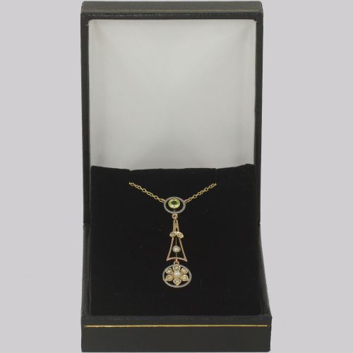 ANTIQUE PERIDOT SEED PEARL NECKLACE 15CT GOLD PLATINUM EDWARDIAN PENDANT - ADDITIONAL PHOTO 6