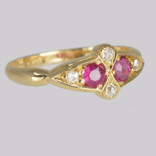 ANTIQUE OLD CUT DIAMOND RUBY RING 18CT GOLD VICTORIAN ENGAGEMENT RING CIRCA 1890 - ADDITIONAL PHOTO 1