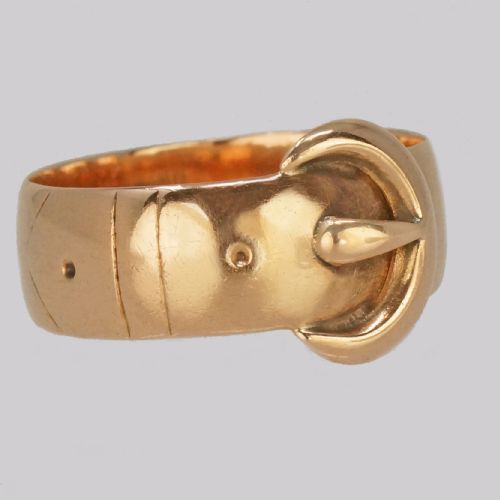ANTIQUE 9CT GOLD BUCKLE RING HALLMARKED BIRMINGHAM 1914 SIZE N BELT RING - ADDITIONAL PHOTO 1