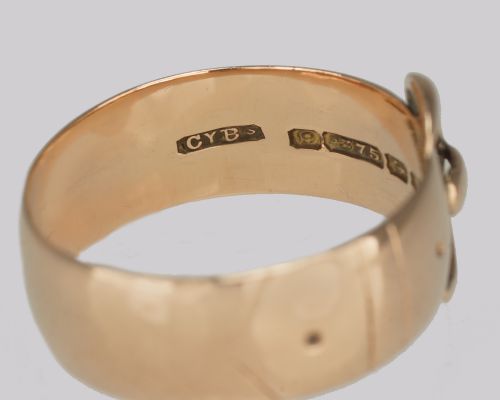 ANTIQUE 9CT GOLD BUCKLE RING HALLMARKED BIRMINGHAM 1914 SIZE N BELT RING - ADDITIONAL PHOTO 3