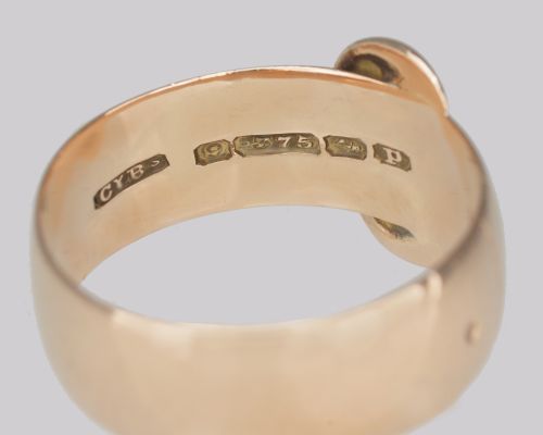ANTIQUE 9CT GOLD BUCKLE RING HALLMARKED BIRMINGHAM 1914 SIZE N BELT RING - ADDITIONAL PHOTO 4