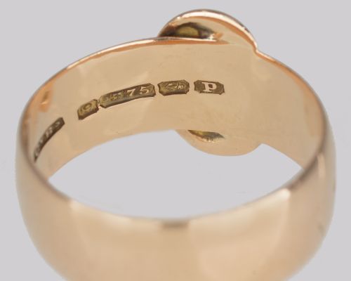 ANTIQUE 9CT GOLD BUCKLE RING HALLMARKED BIRMINGHAM 1914 SIZE N BELT RING - ADDITIONAL PHOTO 5