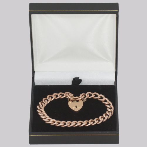 ANTIQUE CURB LINK BRACELET HEART PADLOCK EDWARDIAN 9CT ROSE GOLD HALLMARKED 1903 - ADDITIONAL PHOTO 4