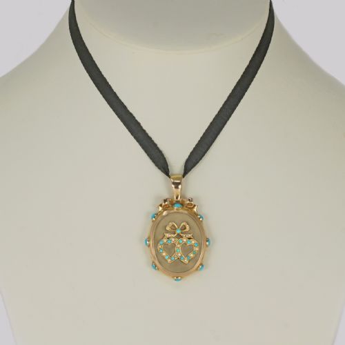 VICTORIAN LOCKET TURQUOISE PEARL 18CT GOLD PHOTO LOCKET WITCHES HEART PENDANT CIRCA 1880 - ADDITIONAL PHOTO 1