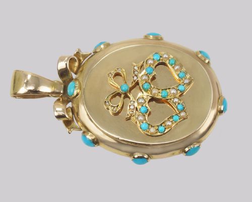 VICTORIAN LOCKET TURQUOISE PEARL 18CT GOLD PHOTO LOCKET WITCHES HEART PENDANT CIRCA 1880 - ADDITIONAL PHOTO 2