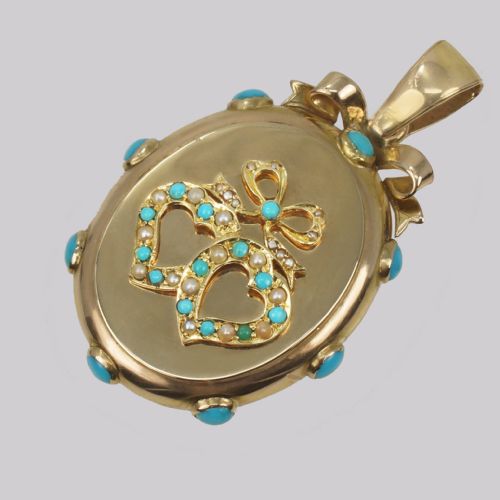 VICTORIAN LOCKET TURQUOISE PEARL 18CT GOLD PHOTO LOCKET WITCHES HEART PENDANT CIRCA 1880 - ADDITIONAL PHOTO 4