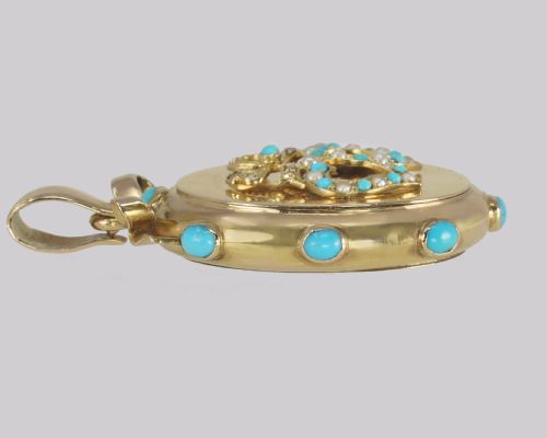 VICTORIAN LOCKET TURQUOISE PEARL 18CT GOLD PHOTO LOCKET WITCHES HEART PENDANT CIRCA 1880 - ADDITIONAL PHOTO 7