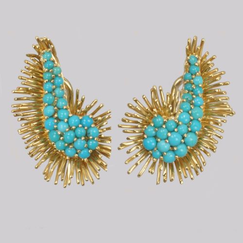 kutchinsky turquoise earrings 1960's vintage kutchinsky ear clips london 1966 - CATEGORY: ANTIQUE JEWELLERY - DATED 1960