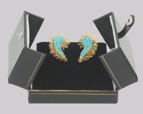 KUTCHINSKY TURQUOISE EARRINGS 1960'S VINTAGE KUTCHINSKY EAR CLIPS LONDON 1966 - ADDITIONAL PHOTO 6