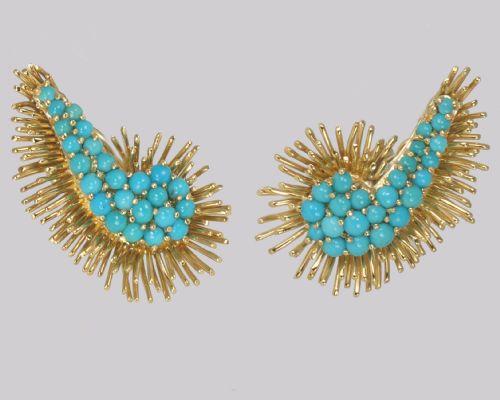 KUTCHINSKY TURQUOISE EARRINGS 1960'S VINTAGE KUTCHINSKY EAR CLIPS LONDON 1966 - ADDITIONAL PHOTO 7