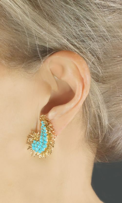 KUTCHINSKY TURQUOISE EARRINGS 1960'S VINTAGE KUTCHINSKY EAR CLIPS LONDON 1966 - ADDITIONAL PHOTO 9