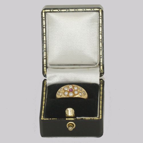VICTORIAN PEARL DIAMOND RUBY ANTIQUE 18CT GOLD CLUSTER RING HALLMARKED CHESTER 1899 - ADDITIONAL PHOTO 5