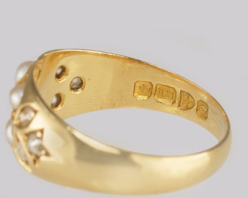 VICTORIAN PEARL DIAMOND RUBY ANTIQUE 18CT GOLD CLUSTER RING HALLMARKED CHESTER 1899 - ADDITIONAL PHOTO 7