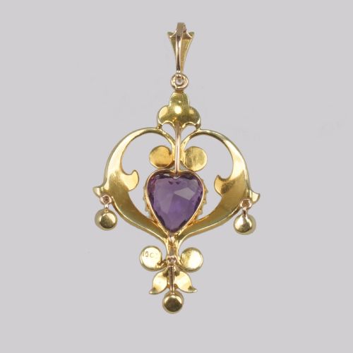 EDWARDIAN HEART SHAPED AMETHYST PENDANT ANTIQUE 15CT GOLD VINTAGE AMETHYST PEARL PENDANT - ADDITIONAL PHOTO 2