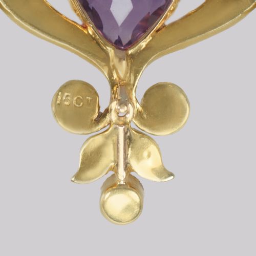 EDWARDIAN HEART SHAPED AMETHYST PENDANT ANTIQUE 15CT GOLD VINTAGE AMETHYST PEARL PENDANT - ADDITIONAL PHOTO 7