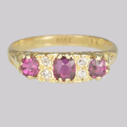 antique ruby diamond ring victorian 18ct gold ruby trilogy ring - CATEGORY: ANTIQUE JEWELLERY - DATED VICTORIAN