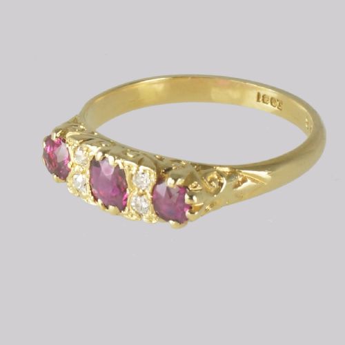 ANTIQUE RUBY DIAMOND RING VICTORIAN 18CT GOLD RUBY TRILOGY RING - ADDITIONAL PHOTO 2