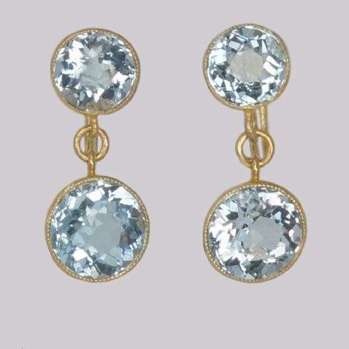 Antique Aquamarine 15ct Gold Drop Earrings Edwardian Aquamarine Dangle Earrings