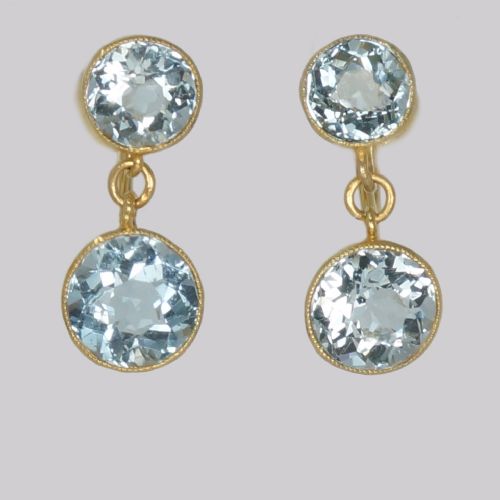 fig 1. Antique Aquamarine 15ct Gold Drop Earrings Edwardian Aquamarine Dangle Earrings