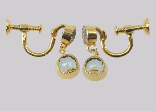 fig 3. Antique Aquamarine 15ct Gold Drop Earrings Edwardian Aquamarine Dangle Earrings