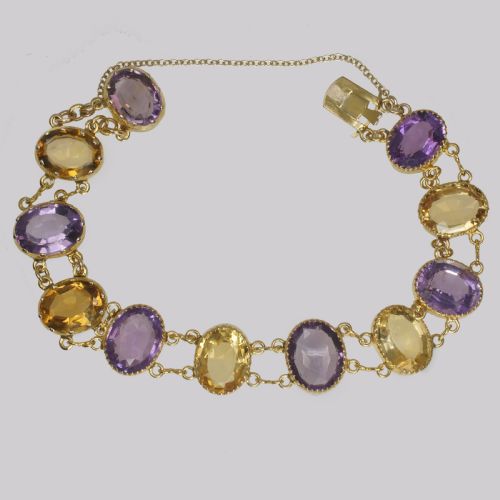 VICTORIAN AMETHYST CITRINE BRACELET 9CT GOLD ANTIQUE PANEL BRACELET CIRCA 1900 - ADDITIONAL PHOTO 1
